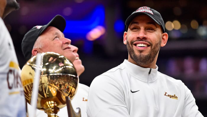 Loyola Chicago coach Drew Valentine smiles
